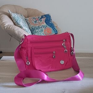 - JINGPIN MULTI COMPARTMENT RASPBERRY COLOR  CROSSBODY BAG